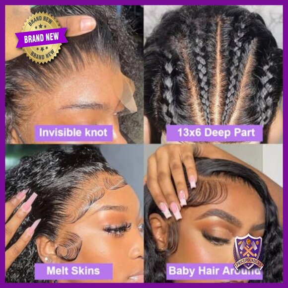 32 Inch Deep Wave Lace Front Wig Human Hair Pre Plucked 200% Density main image 5